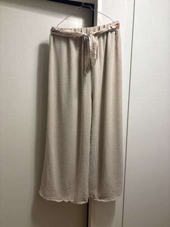 Pantalon ample beige femme ceinture imprimée neuf