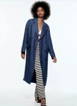 ZARA Mantel blau Leinen  S- Oversize Neu