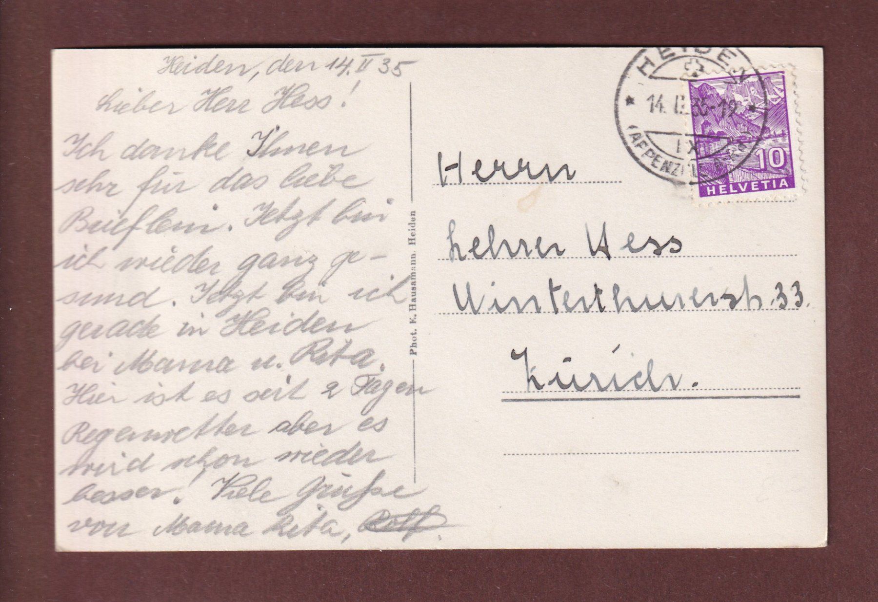 Cartoline postali: HEIDEN - 1935 – Usato da Pully venduto da nicecards-shop 1