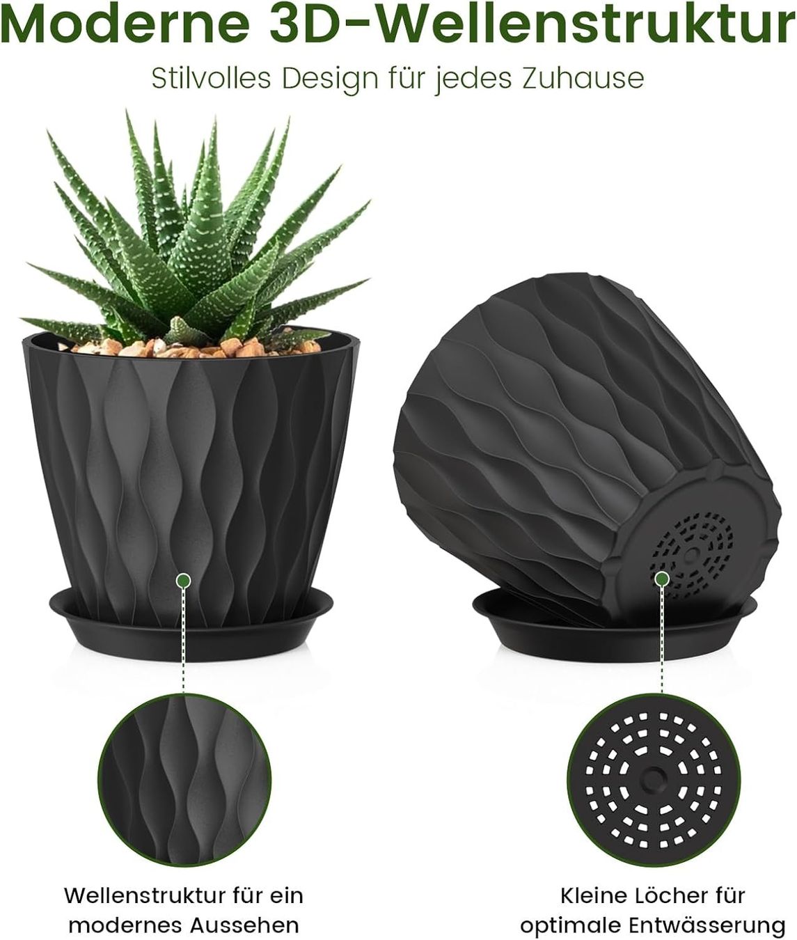 Vasi per fiori: Blumentöpfe 8er Set Pflanztöpfe mit Untersetzer Schwarz – Nuovo e nell'imballaggio originale da Neuhausen venduto da apo_zn9s 3