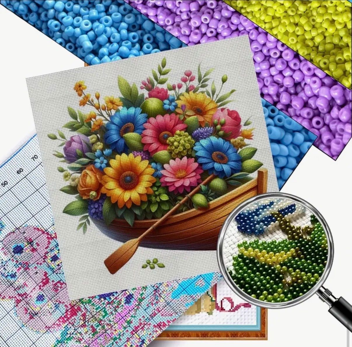 Bastelsets: Perlen-Stickerei-DIY-Blumenboot-Boot--kreativ-Bild-Perlen – Neu und originalverpackt aus Teufenthal AG von MeineSchatztruhe 1