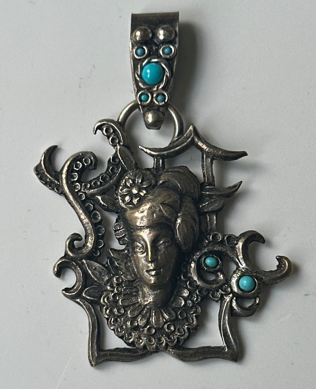 Ciondoli: Jugendstil Anhänger Silber und echte Türkise – Usato da Bern venduto da der_karl