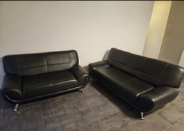 Sofa Set 2-teilig Kunstleder schwarz gebraucht