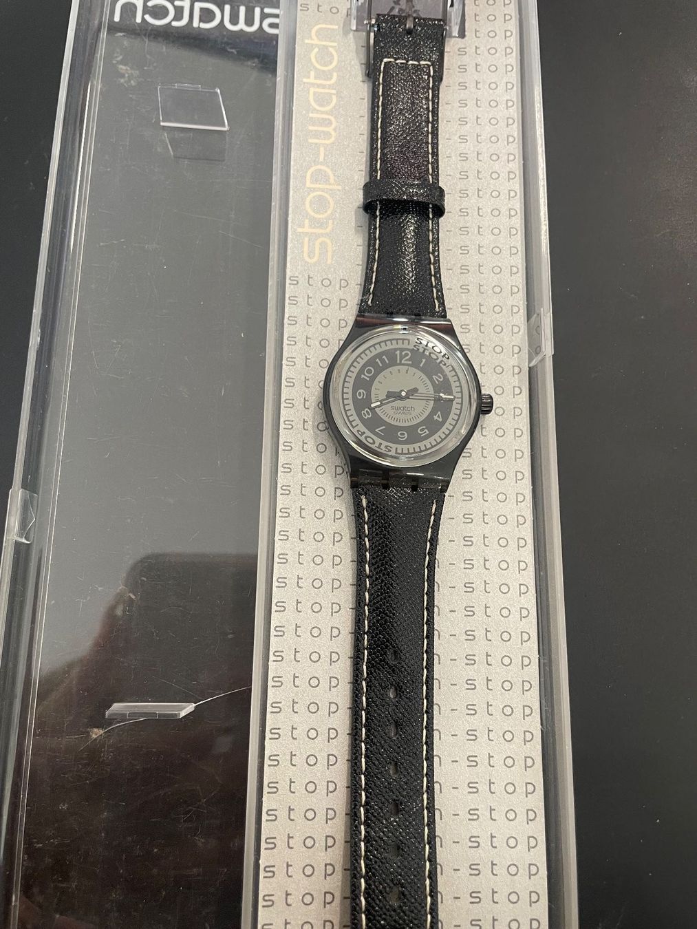 Swatch Orologi: Stop Watch Swatch Black Deco 1994 – Nuovo e nell'imballaggio originale da Wilen b. Wil venduto da Alvaro00