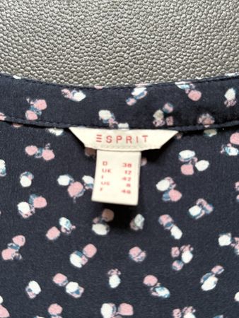 Esprit Blouse, Size 38, Navy with Floral Dots