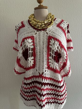 Haut crochetée fait main blanc/rose taille unique femme