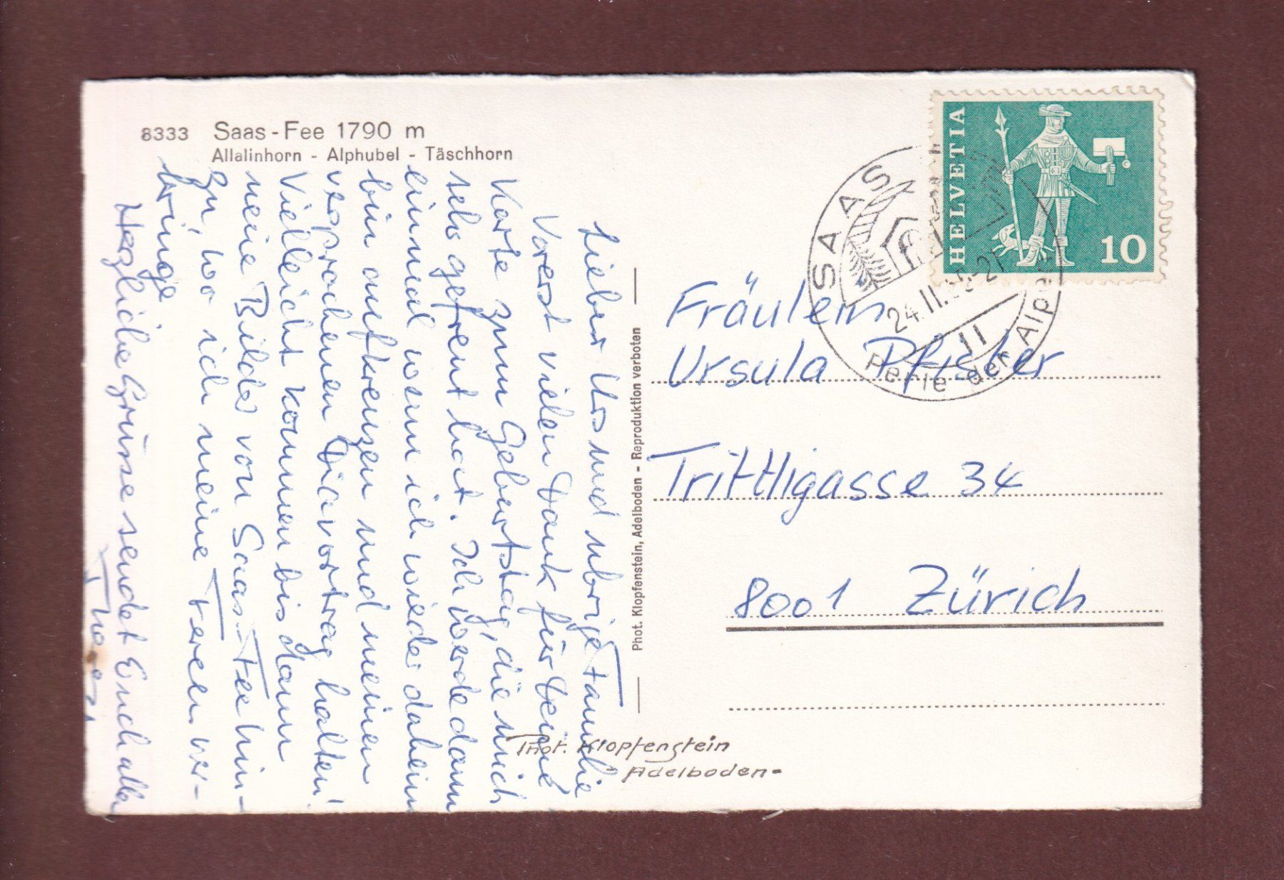 Ansichtskarten: SAAS-FEE unter Schnee - 1965 – Gebraucht aus Pully von nicecards-shop 1