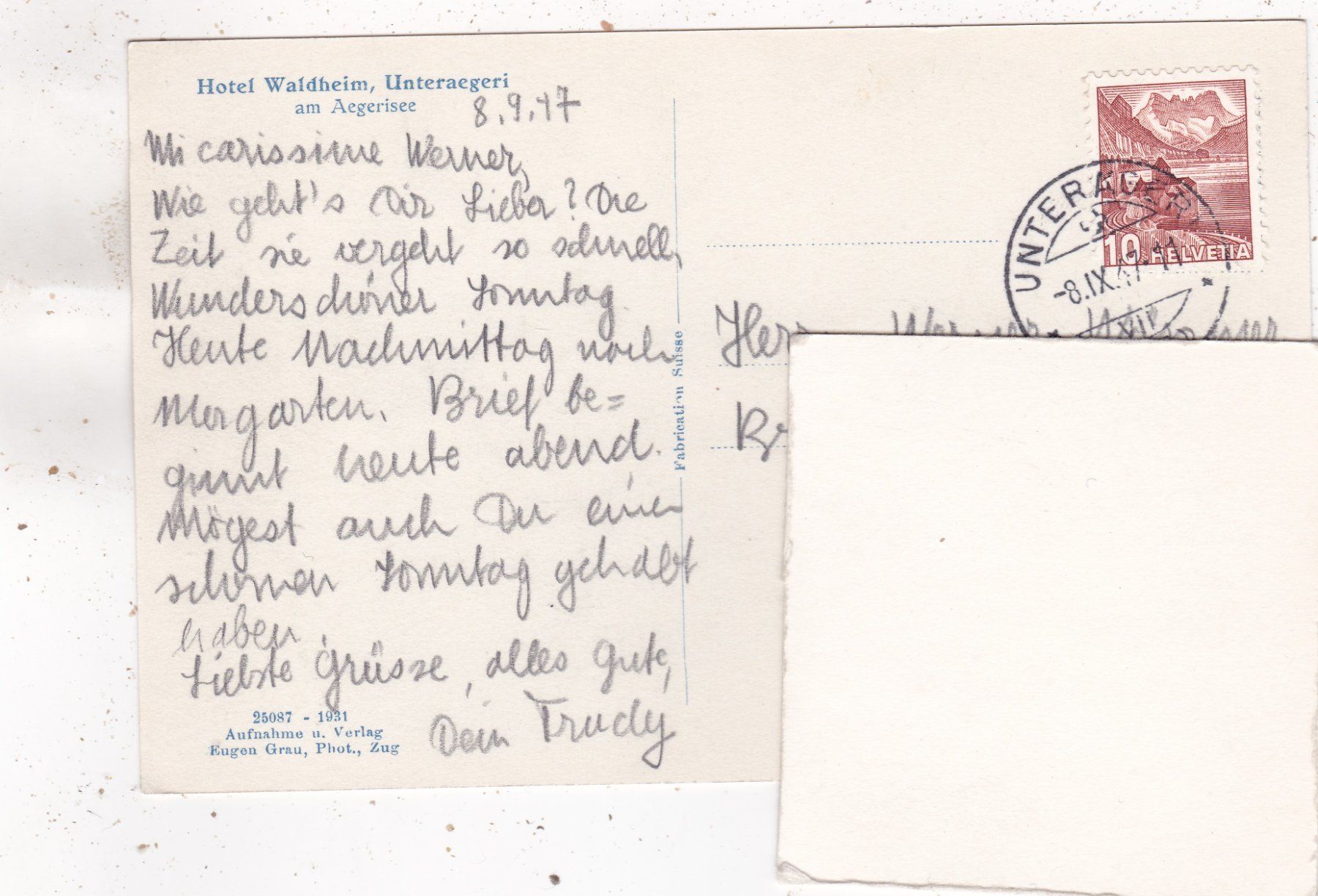 Cartoline postali: Unteraegeri Hotel Waldheim 1947 – Usato da Herisau venduto da Lisegrat2008 1