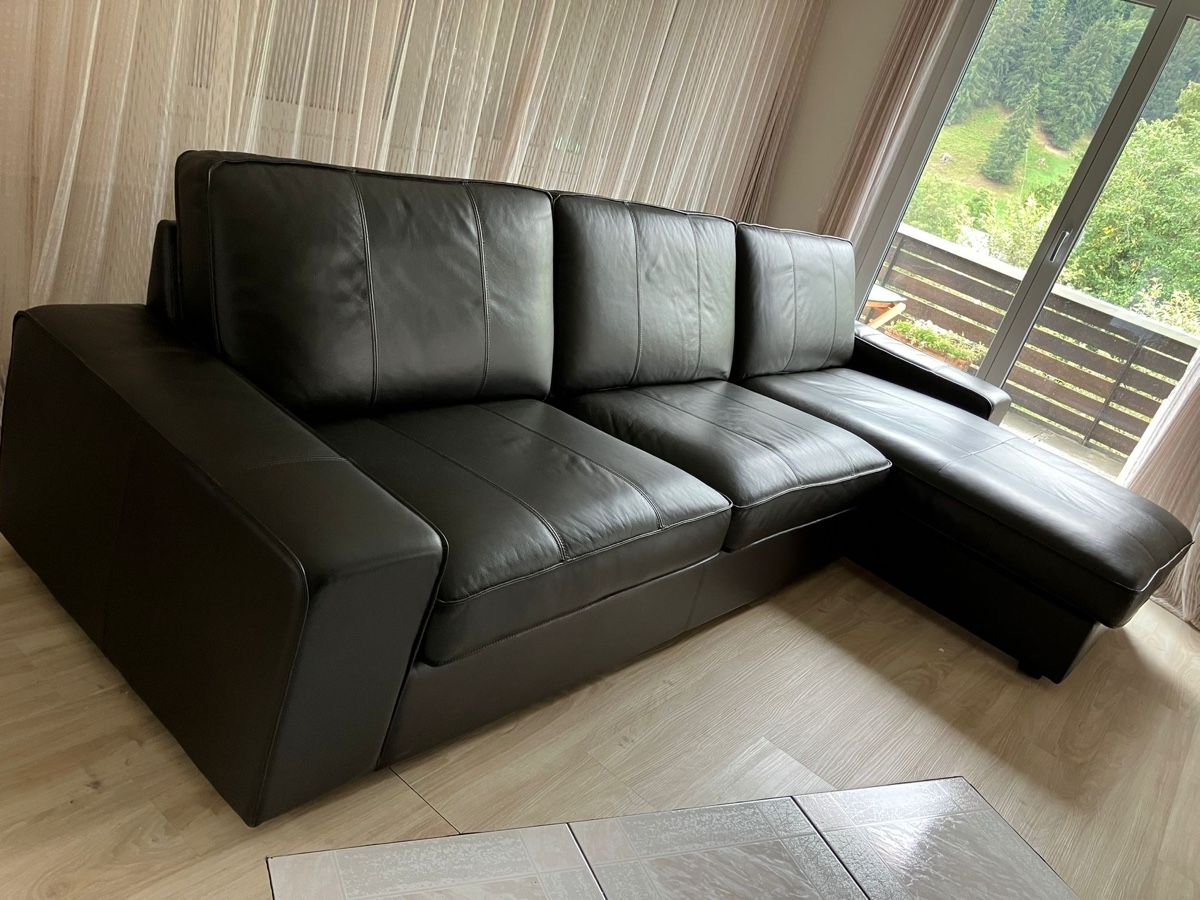 Ikea Divani: Dunkelbraunes Echtleder-Ecksofa in gutem Zustand – Usato da Horw venduto da Mickey88 1
