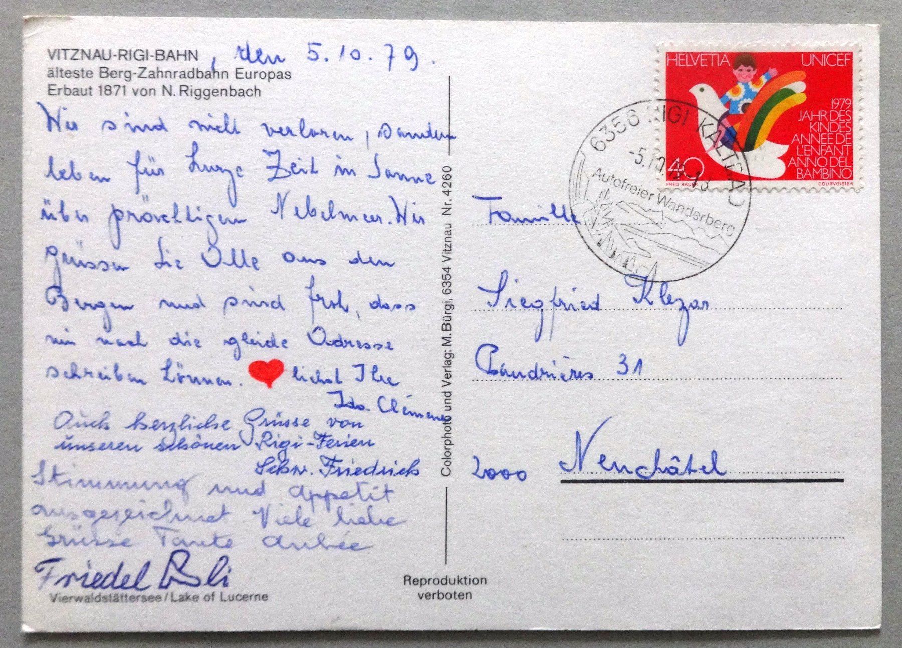 Cartes postales: Vitznau-Rigi-Bahn – D'occasion à Fétigny par Billy2miny 1