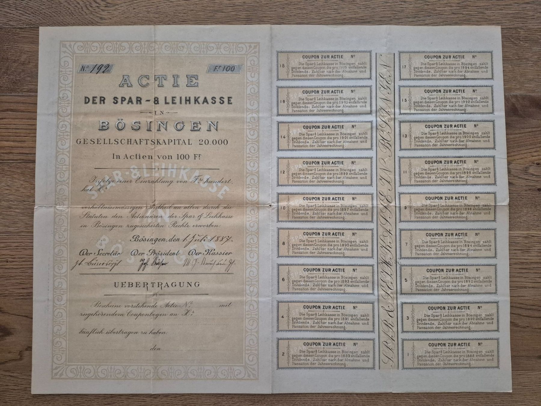 Documenti: Spar- & Leihkasse Bösingen - Aktie – Usato da Balsthal venduto da Palcivalle 1