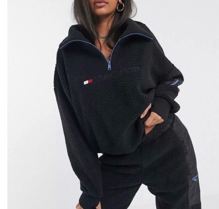 Tommy Sport Fleece Pulli, Schwarz, Gr S