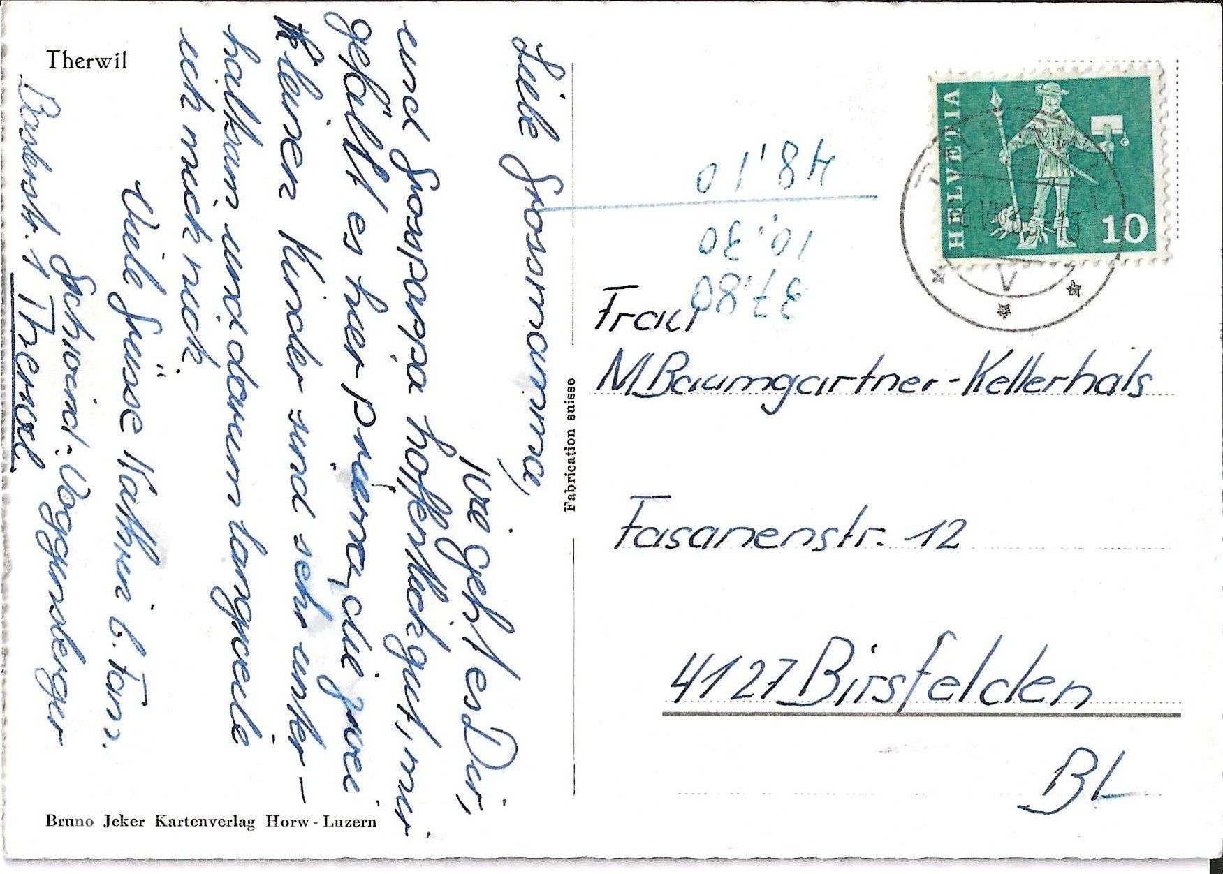 Cartoline postali: Karte Therwil 1965 – Usato da Zürich venduto da Philacat11 1
