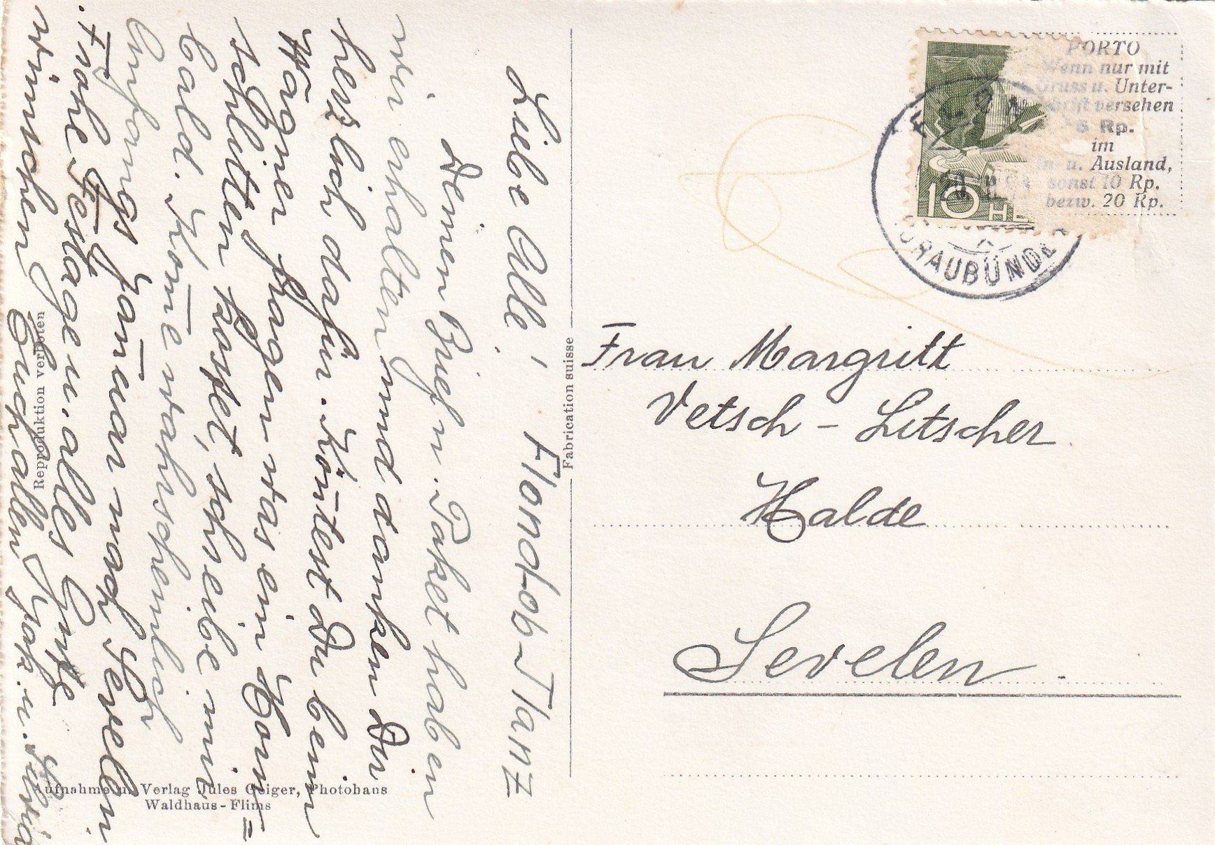 Cartoline postali: Flond Ansicht mit Brigelserhörner – Usato da Olten venduto da clotaldi 1