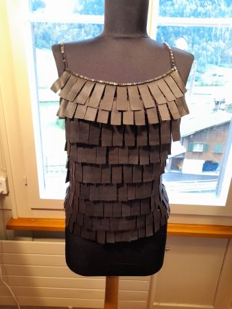 Leder Top mit Pailletten und Perlen René Lezard S . vintage