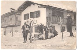SKI-SPORT: Vorbereitungen vor Chalet Friedau ~1910 / GR?