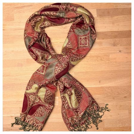 Pashmina-Schal - Paisley-Muster - Farben Rot, Gold und Beige