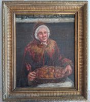 Ölgemälde 'Alte Frau mit Apfelkorb' in Prunkrahmen (um 1900)