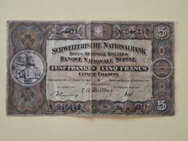 5 Franken Banknote gebraucht (1951)