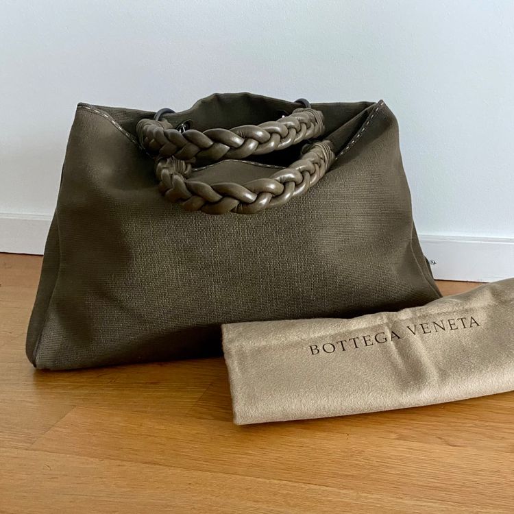 Bottega CanvasTasche mit geflochtenen Ledergriff Kaufen auf Ricardo