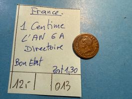 FRANCE : 1 CENTIME l'AN 6 A - DIRECTOIRE