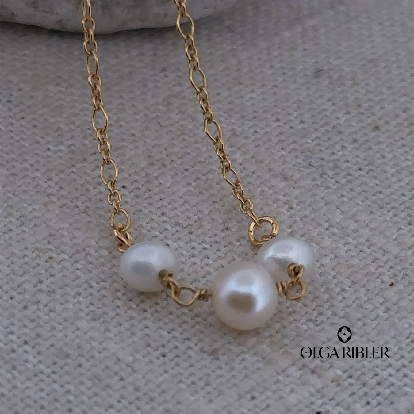 Olga Ribler Catenine: 3 Perlen Kette 925 Silber gelbvergoldet – Nuovo (secondo la descrizione) da Luzern venduto da Schmuckoutlet 3