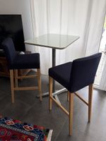 Stehtisch Glasplatte Metallfuss mit 2 Barhockern Sitzkissen