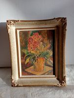 Blumenstillleben Ölgemälde auf Holz Vintage gerahmt signiert