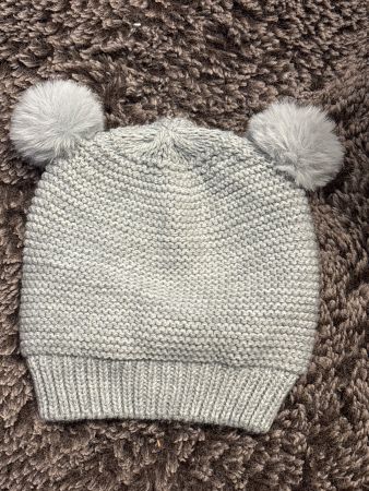 Wintermütze Grau mit Bommel, Grösse 104/116,m