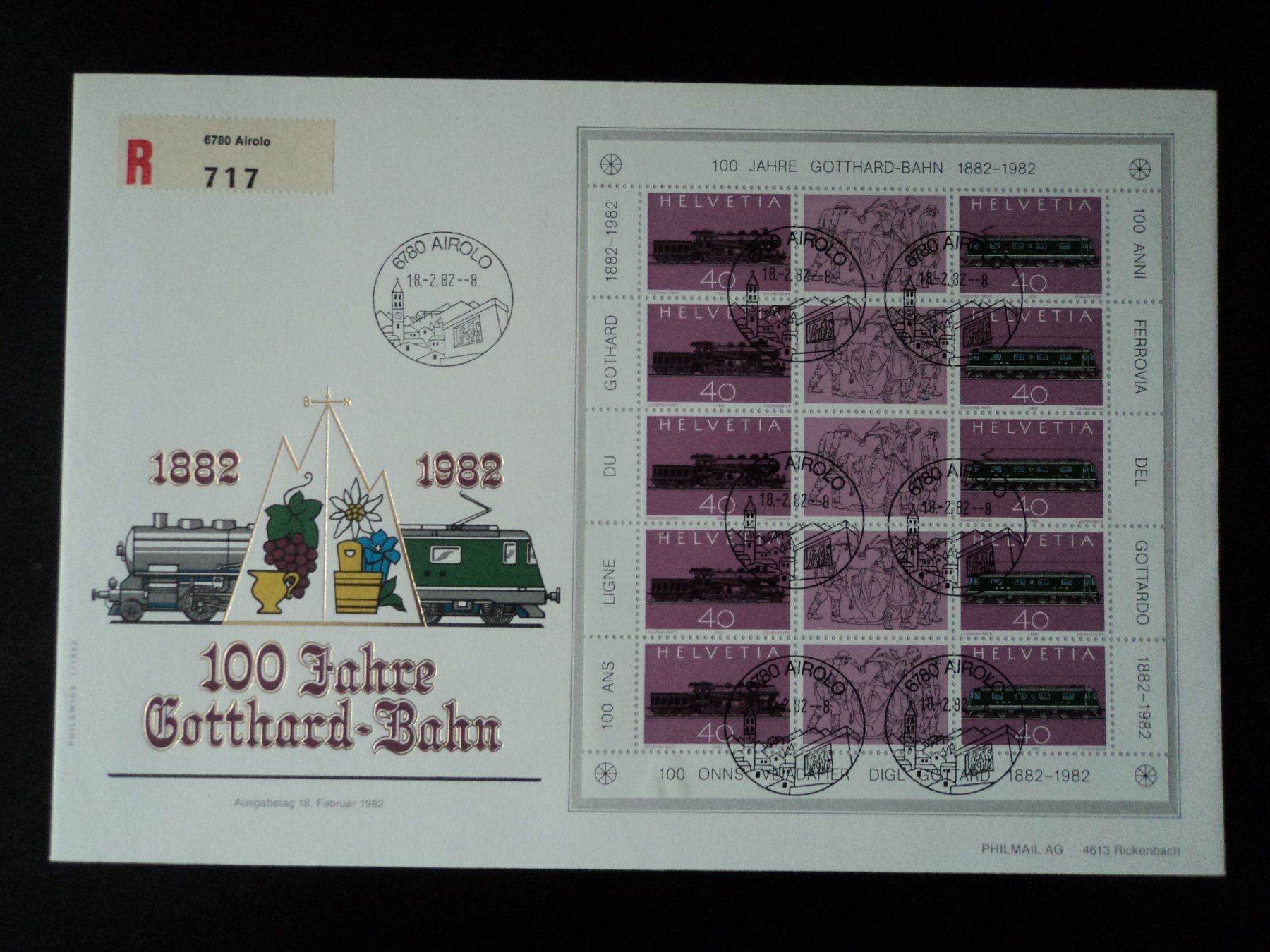 Tutti i francobolli: Grossbrief Kleinbogen FDC 1982 Gotthard – Usato da Pfäffikon ZH venduto da laeufer75