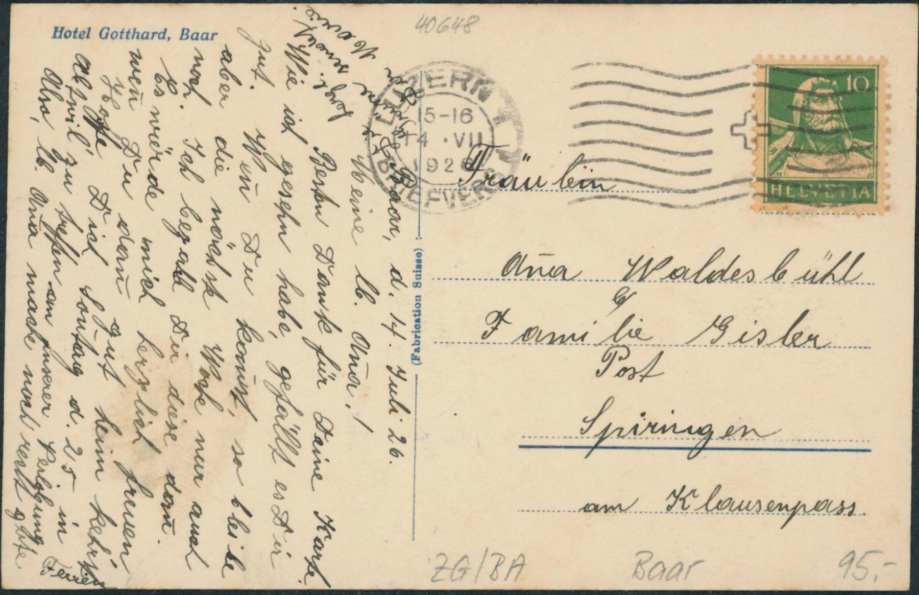 Cartes postales: ZG Baar – D'occasion à Schindellegi par dormay 1