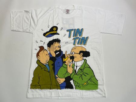 Vintage 90s T-Shirt Tintin Double Print New Under Blister L