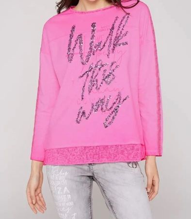 SOCCX Sweatshirt Pulli Pailletten und Tapes pink kiss XXL 44