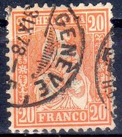SITZENEDE HELVETIA 1878 20 FRANCO WEISSES PAPIER - NE19