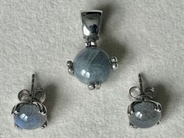 Set Labradorit Ohrstecker und Anhänger, Silber 925