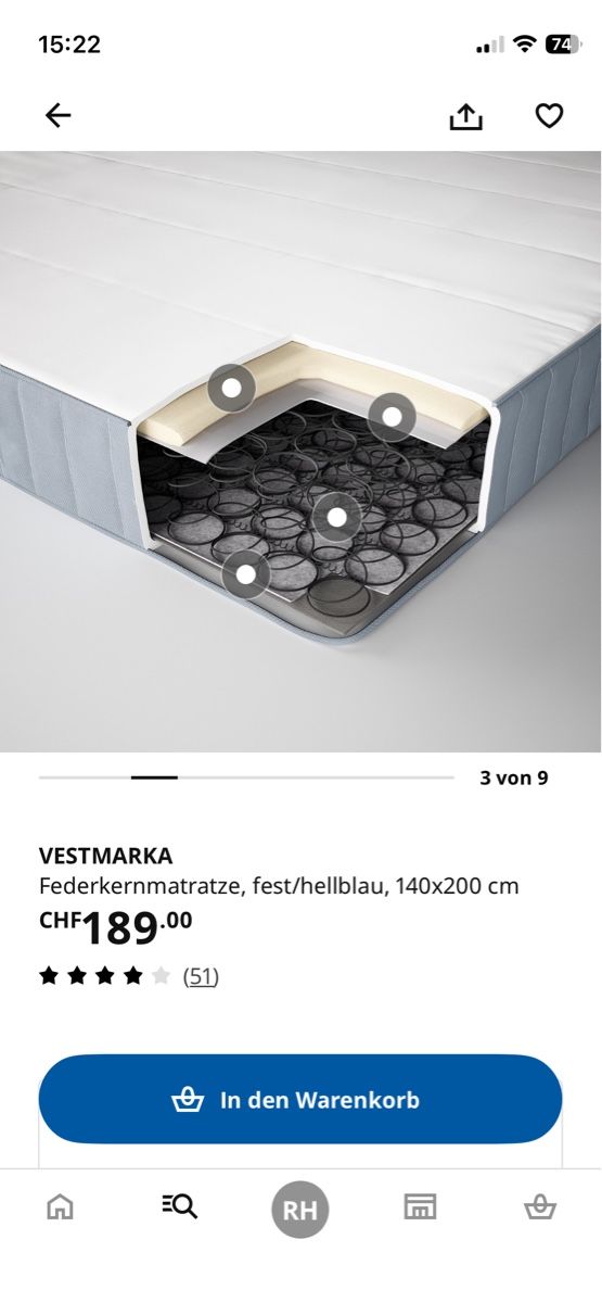 Materassi: iKEA Matratze Vestmarka 140x200 – Usato da Hochdorf venduto da silkmaker 2