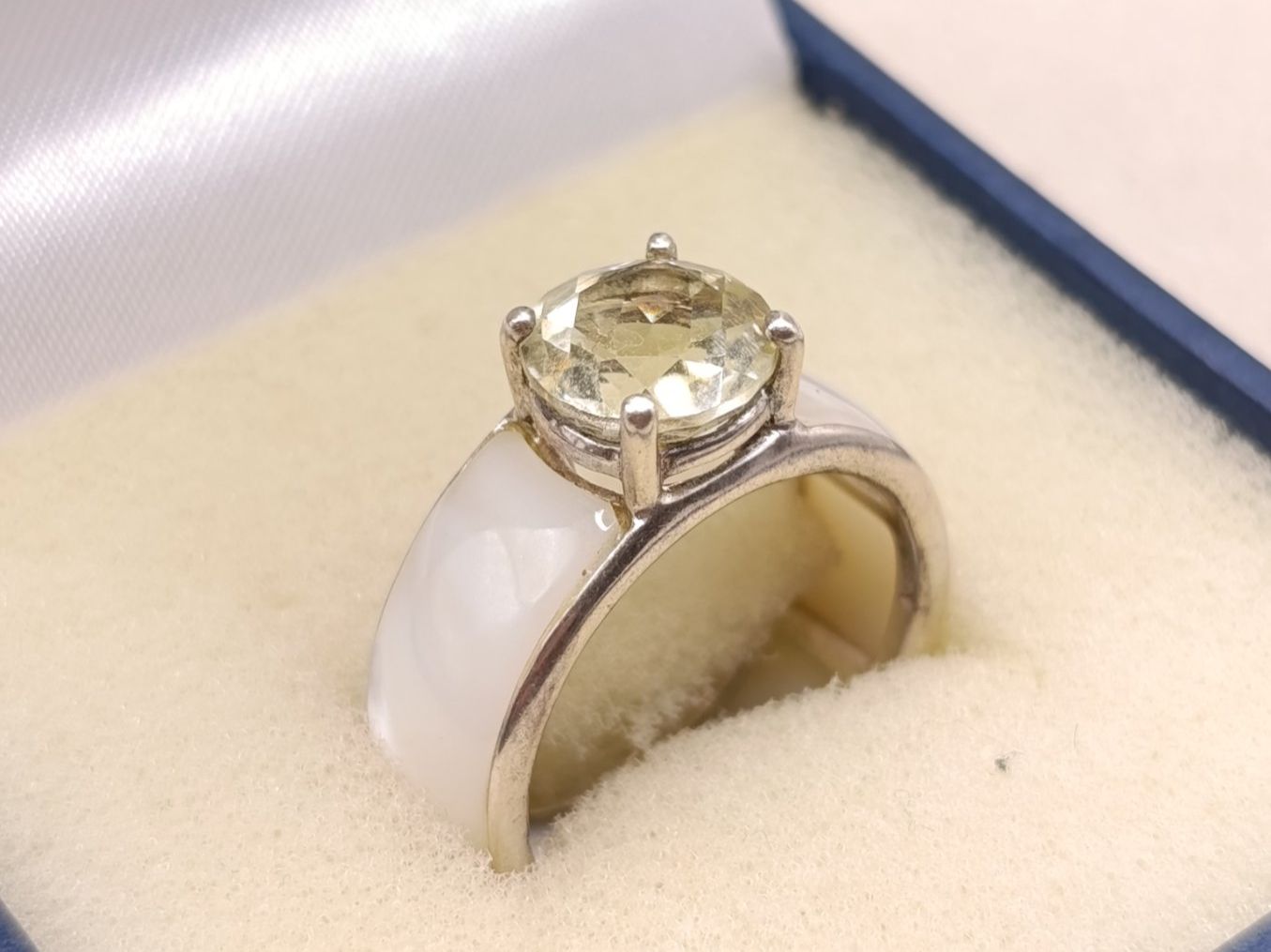 Anelli: Vintage 925er Silber seltene Ring Perlmutt Citrin Top – Usato da Steffisburg venduto da 1.Schmuckschatulle
