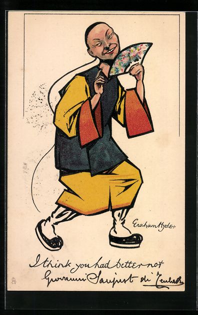 Cartoline postali: sign. Eraham Hyde: Chinese mit Fächer i – Usato da Berlin venduto da bartko-reher