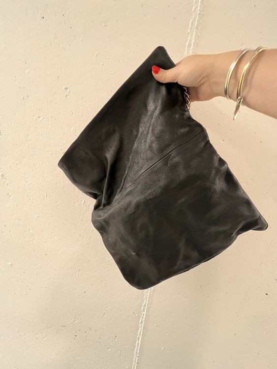 Tasche Leder schwarz Zara mit silbernen Kettenhenkel (Gebraucht