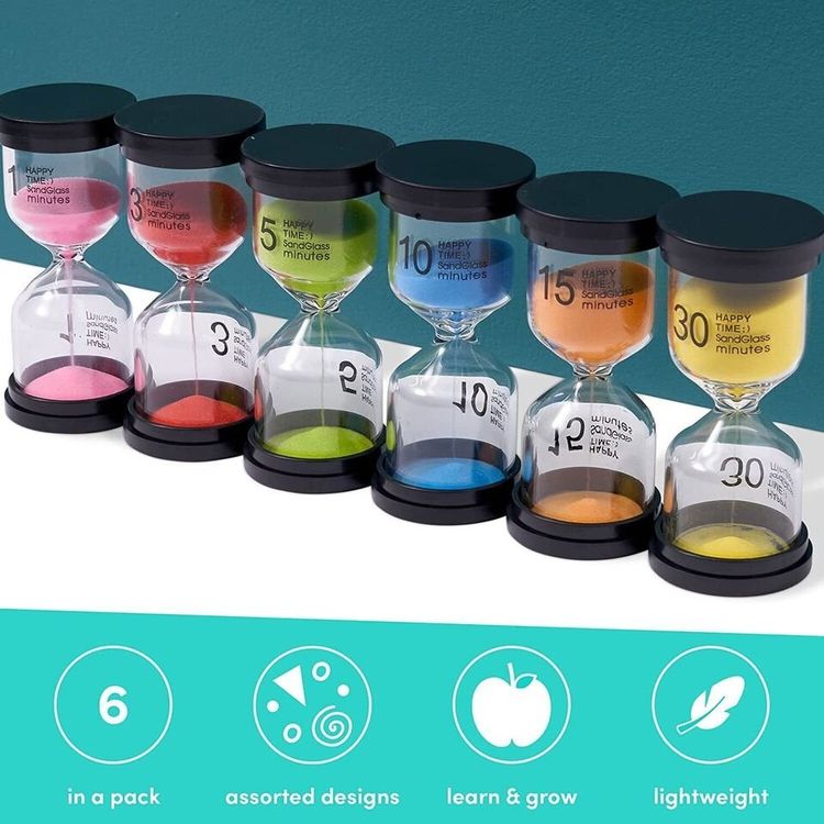 Sanduhr Set 6 Stück 3 Minuten - Bunte Zahnputzuhren Für Kinder Mit Lächeln Design