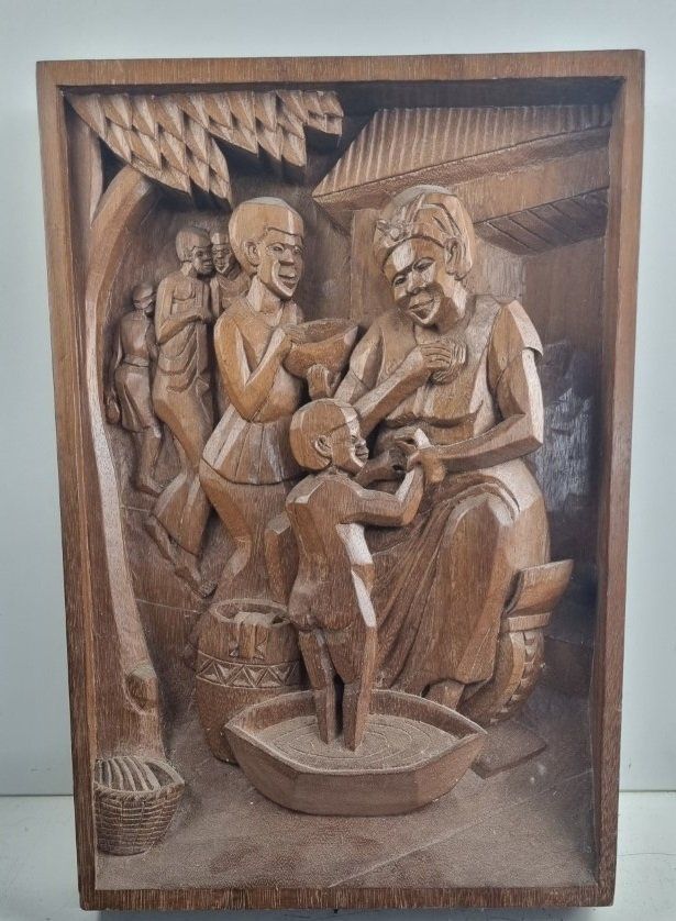 Skulpturen & Statuen: Geschnitztes Holzbild aus Ghana Afrika – Gebraucht aus Flums von Flumsantik