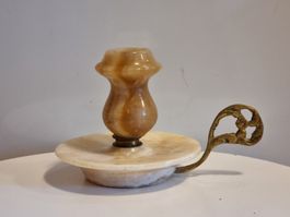 Vintage Onyx Kerzenhalter Marmor Stein Messing