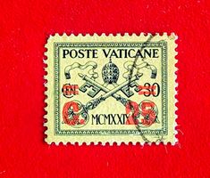 VATIKAN 16 FREIMARKE 5 MIT ROTEM WERTAUFDRUCK 1931 GEST.