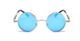 Runde Hipster-Sonnenbrille Metall blau-silber Damen + Herren