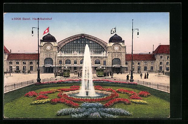 Cartoline postali: Basel, Strassenbahnen vor dem Hauptbahnh – Usato da Berlin venduto da bartko-reher