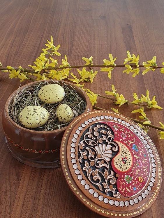 Budawi® Schmuckdose Aus Horn Mit Messing-Intarsien - Handgefertigte Schatulle, Ca. 7,5x5,5cm