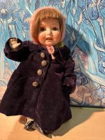 Antique Bisque Doll in Velvet Coat, Collectible Heirloom