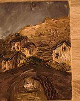 Peinture village montagne usagée