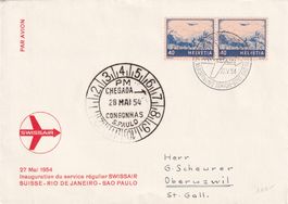 Flugbrief Swissair Suisse-Rio de Janeiro - Sao Paulo 27.5.54