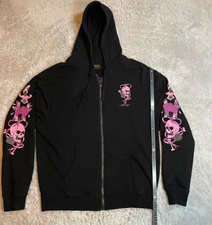 Ed Hardy Damen Zip Hoodie Totenkopf Rosen Schwarz M